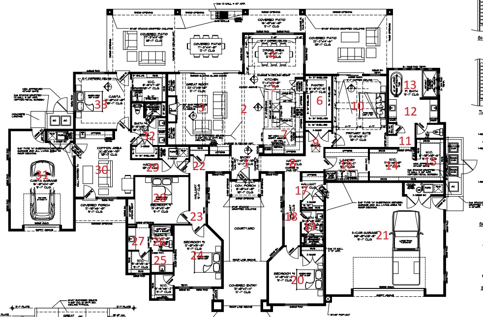 Numbered floor plan of the house, matching all 33 panorama positions